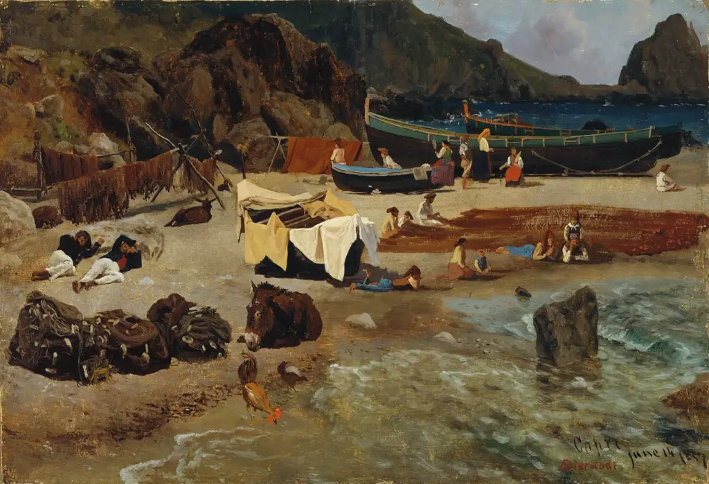 Fishing Boats at Capri in Detail Albert Bierstadt
